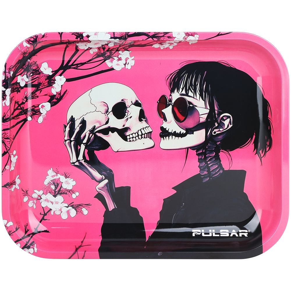 Pulsar Design Series Large Metal Rolling Tray - Sakura Skulls / 13"x11" - DEGIN store