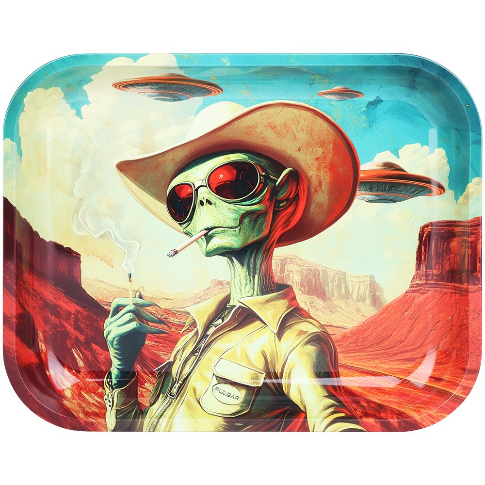 Pulsar Design Series Large Metal Rolling Tray - Cowboy Alien / 13"x11" - DEGIN store