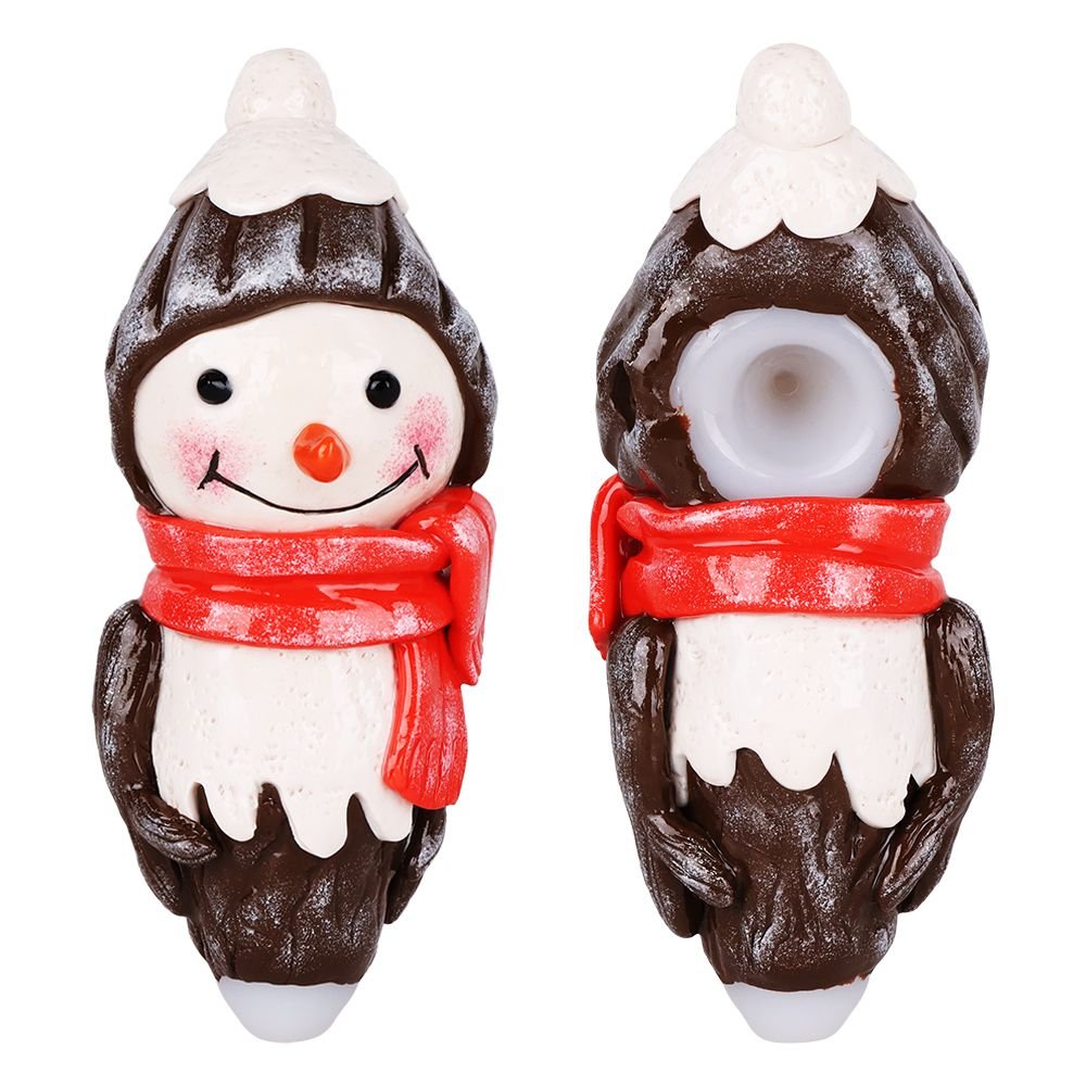 Snowman Enamel Resin Sculpted Glass Spoon Pipe - 6.25" - DEGIN store